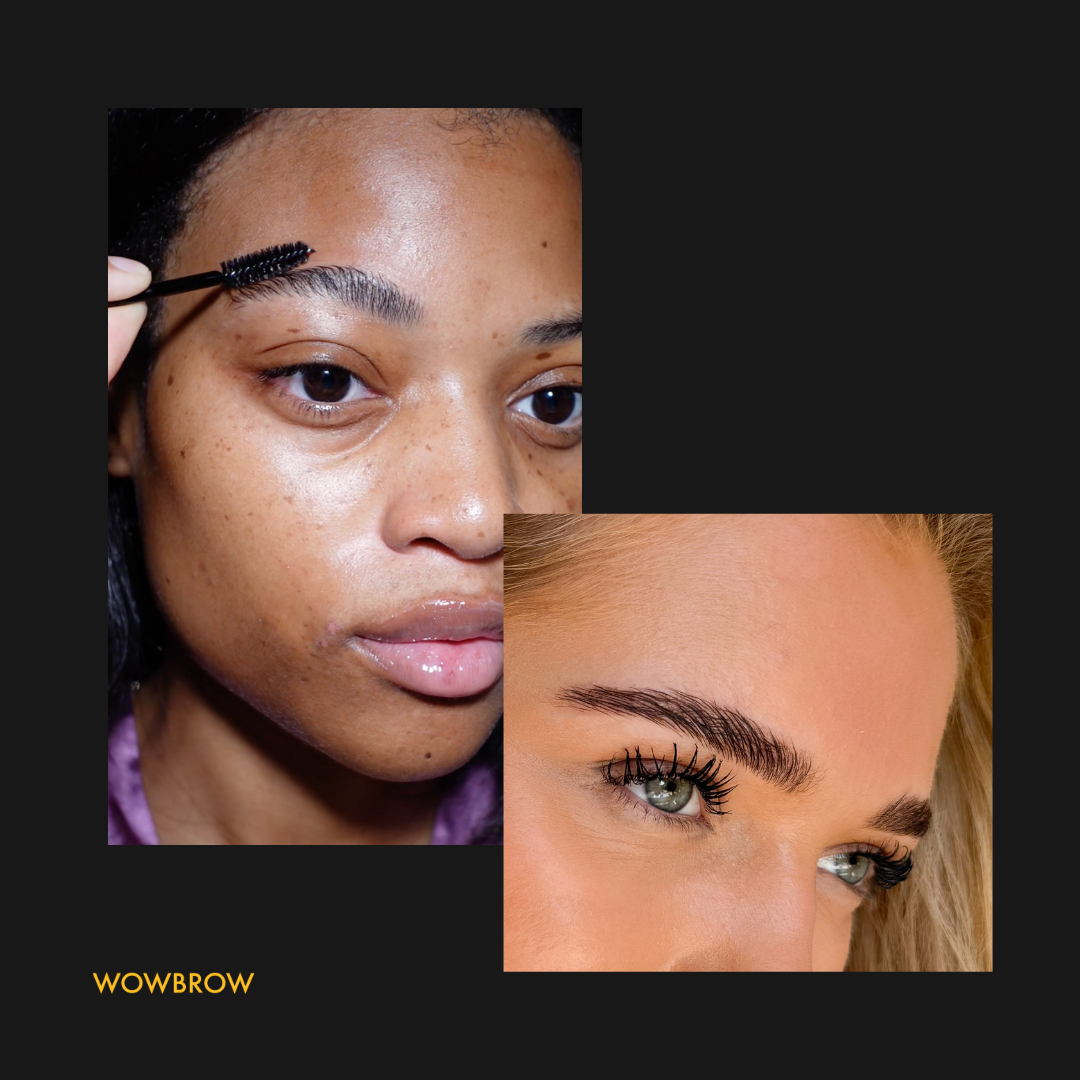 Close-up of a model using WOWBROW Brow Wax for a lifted brow look